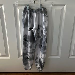 Grey and white bolt sweatpants
